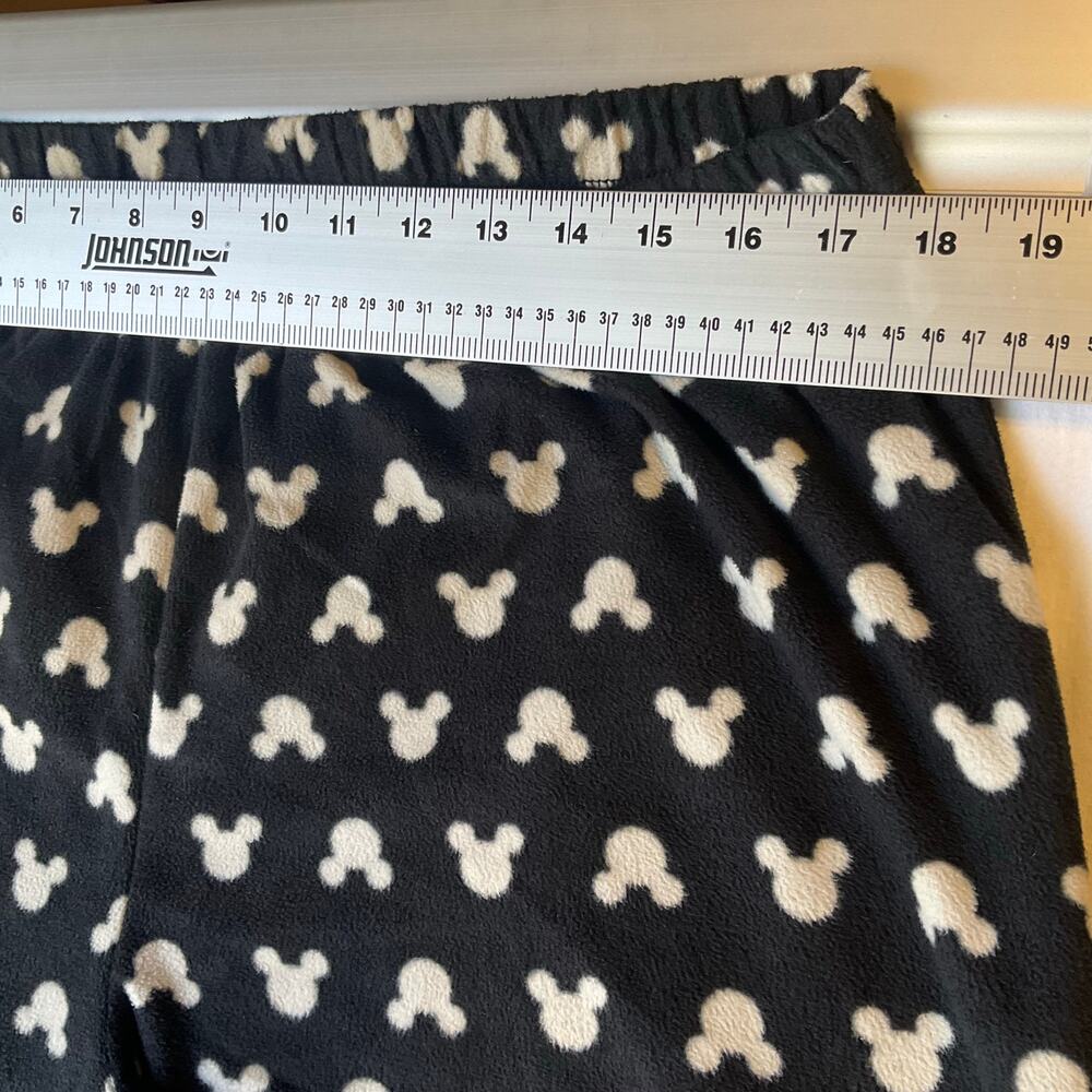 Disney Women Fleece Pants size L Black with White MickeyMouse Logo Elastic Waist - Picture 2 of 9